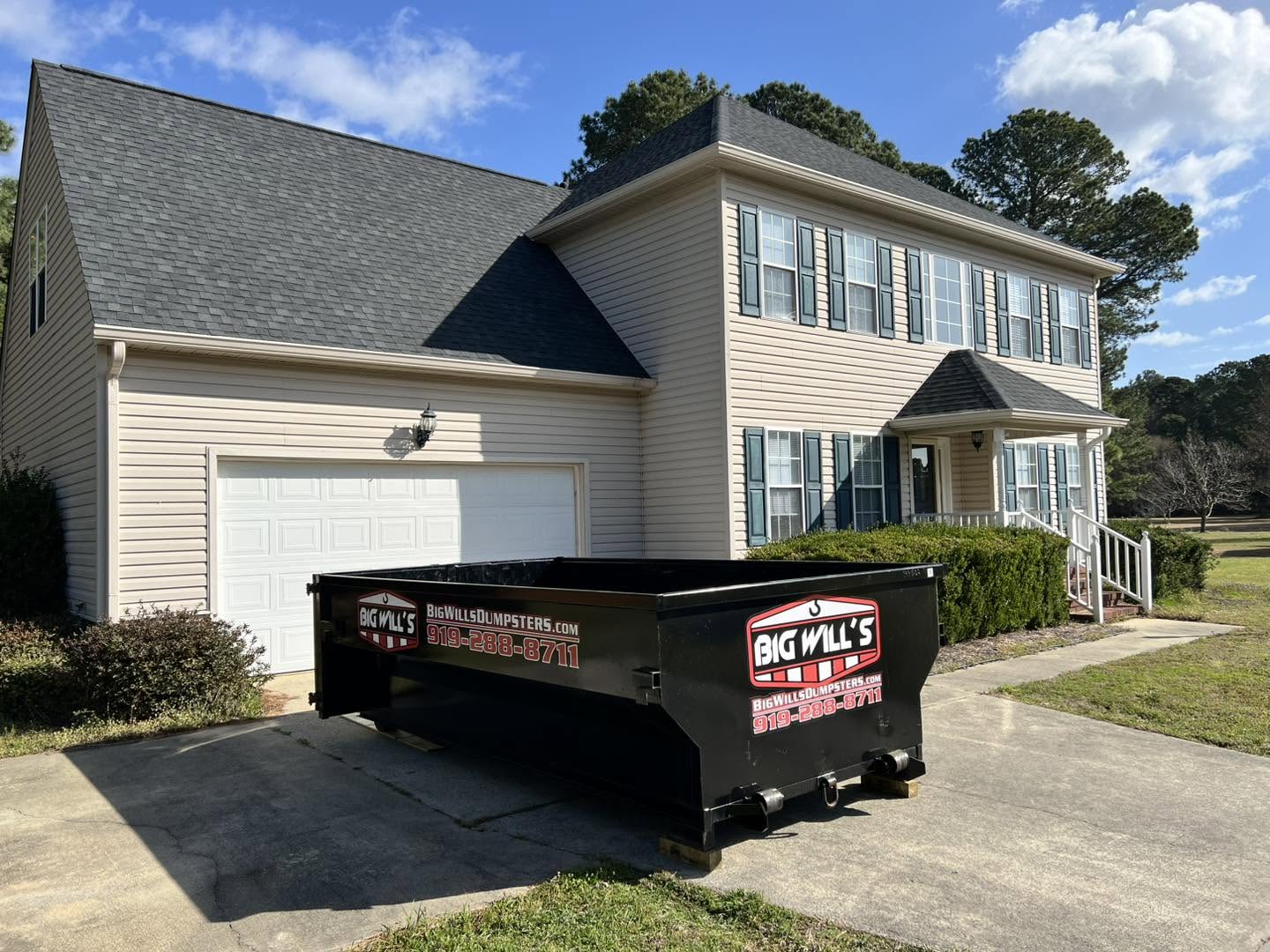 Big Will's roll-off dumpster delivered to a Wayne County NC home